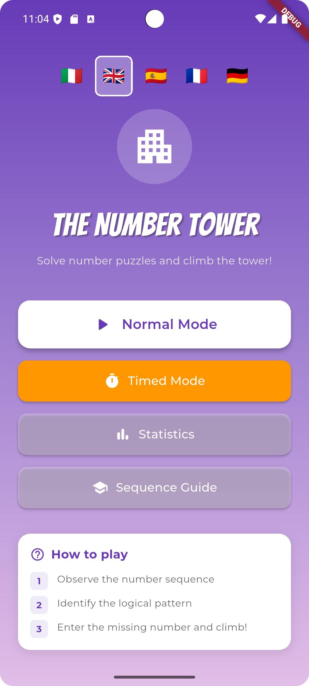 Number Tower - Main Screen